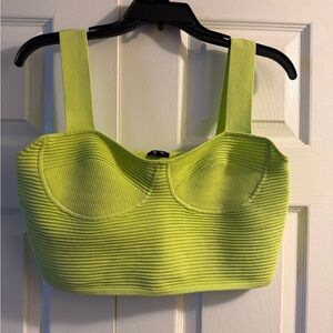 Express Neon Lime Ribbed Body Contour Crop Top
